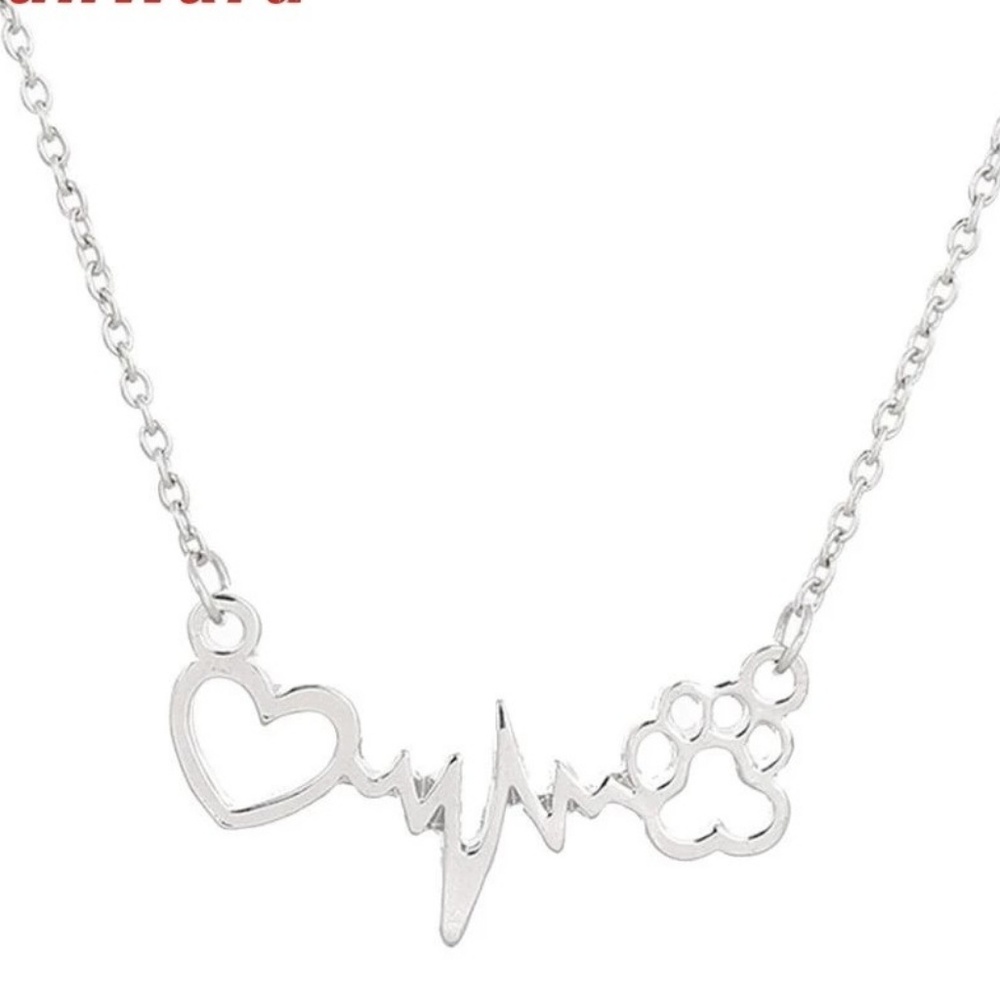 Pretty Silver Tone Dog/Paw Pendant Necklace
